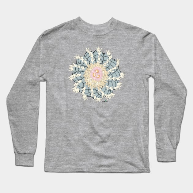 Lophophora Williamsii With Flowers Long Sleeve T-Shirt by Cactee